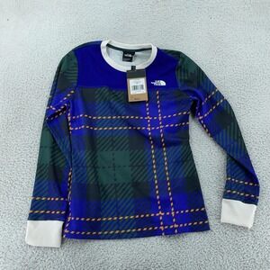 The North Face Base Layer Shirt Womens Small Blue Plaid Waffle Thermal L/S‎
